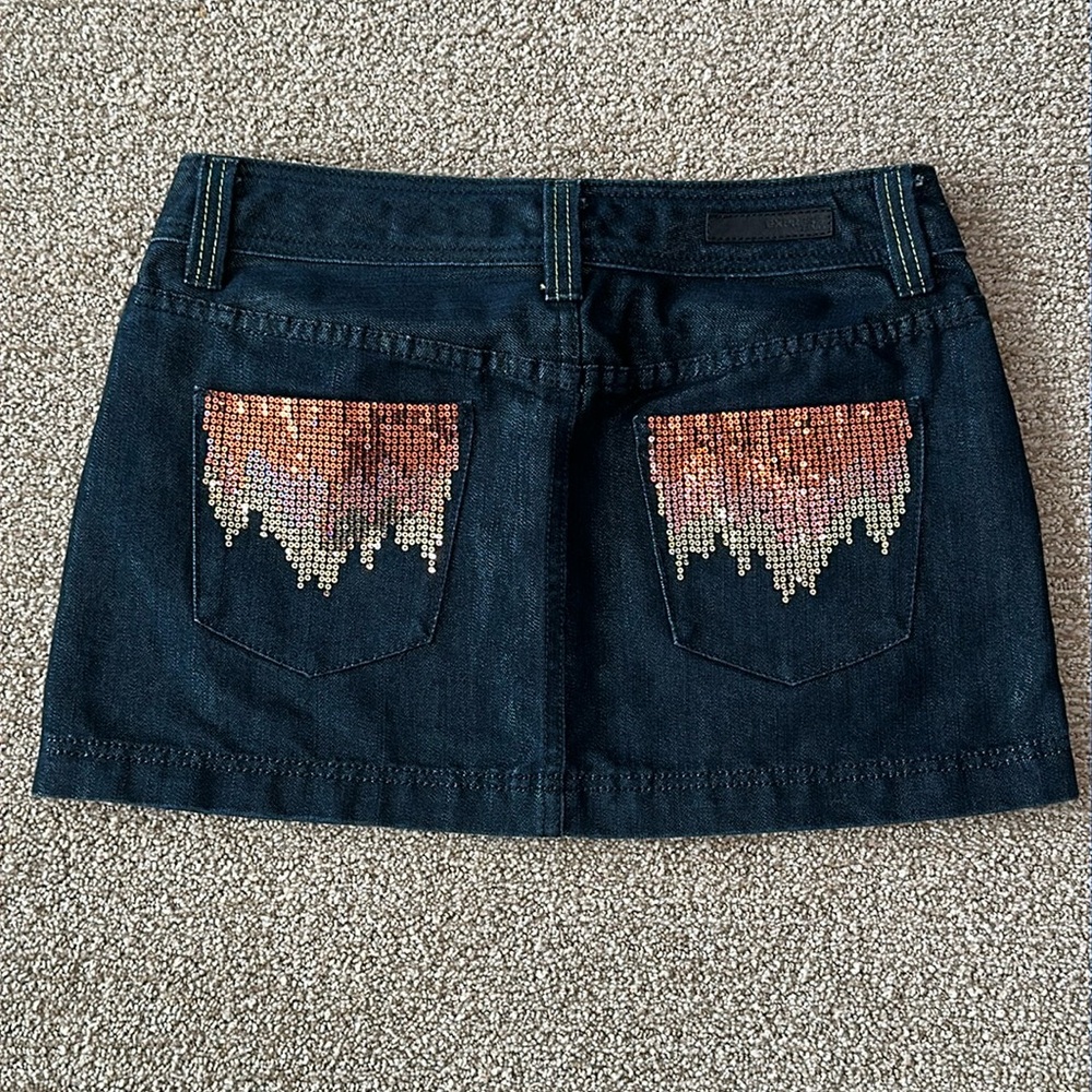Express Coated Indigo Denim Mini Skirt Sequins Y2K Sz 6 NWOT